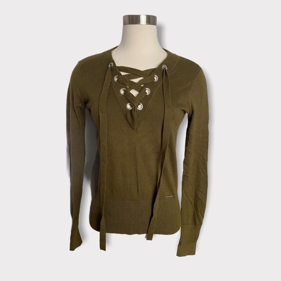 Abercrombie & Fitch Sweaters - Abercrombie & Fitch Olive Lace Up Sweater